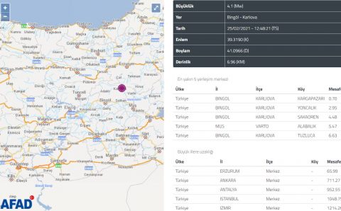 Сейсмологи зафиксировали 4,1 балла в Бингёле
