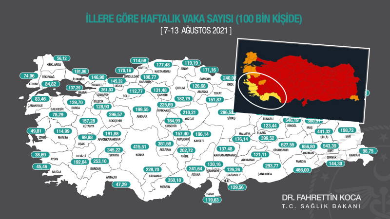 Карта COVID: Курортные провинции самые безопасные в Турции