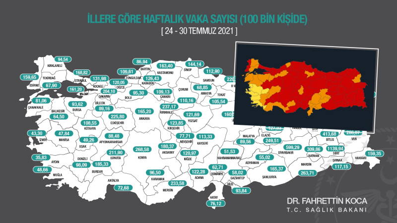 Карта COVID: Турция за неделю резко «покраснела»