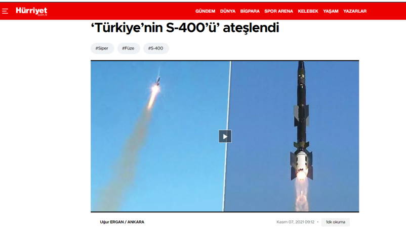 Произведен запуск «турецкой С-400»